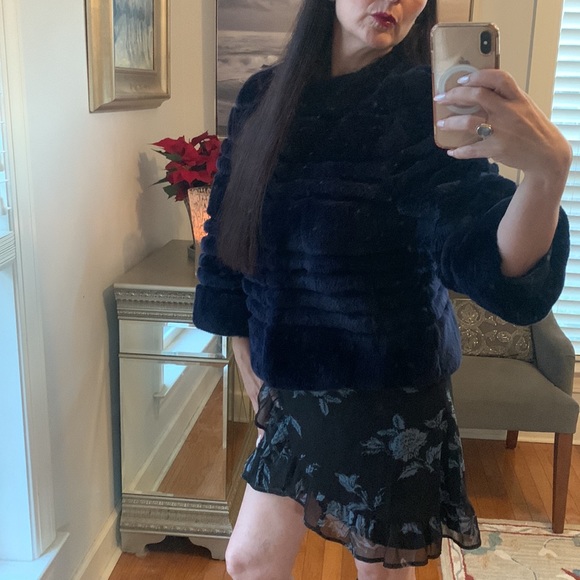 BELLE FARE Designer genuine Rex Rabbit Fur blue jacket coat M 8 $695 Rare - Picture 12 of 14